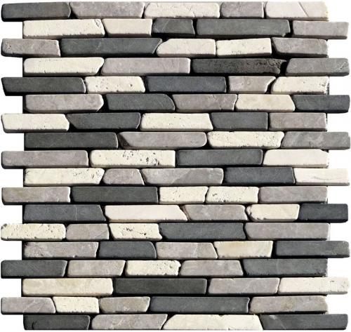 Mosaik Naturstein Linebrick Schwarz Grau Cream Mix 30,5x30,5cm 
