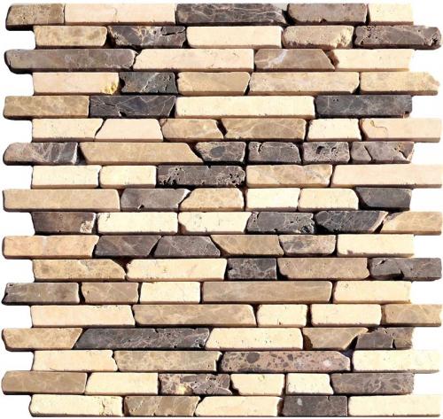 Mosaik Naturstein Linebrick Braun Beige Mix  30,5x30,5cm 