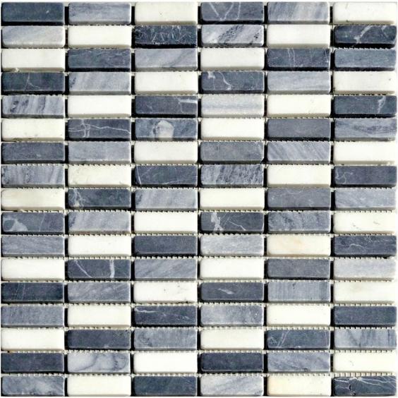 Mosaik Naturstein Stick Schwarz Grau Weiss Mix 30,5x30,5cm 